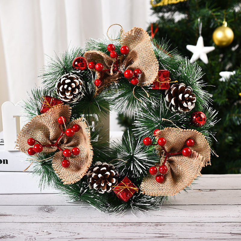 Handmade Christmas Wreath Door Decoration with Flowers and Knots - Festive Wall Hanging