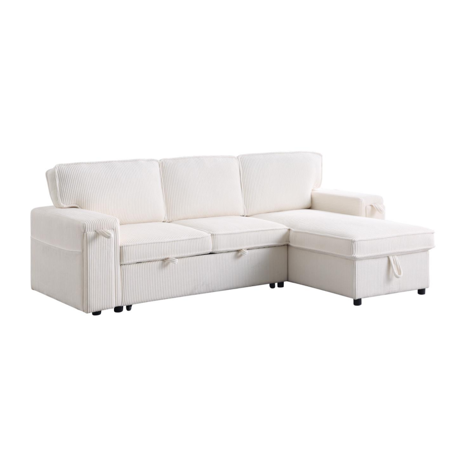 Upholstery Sleeper Sectional Sofa with Storage - Beige
