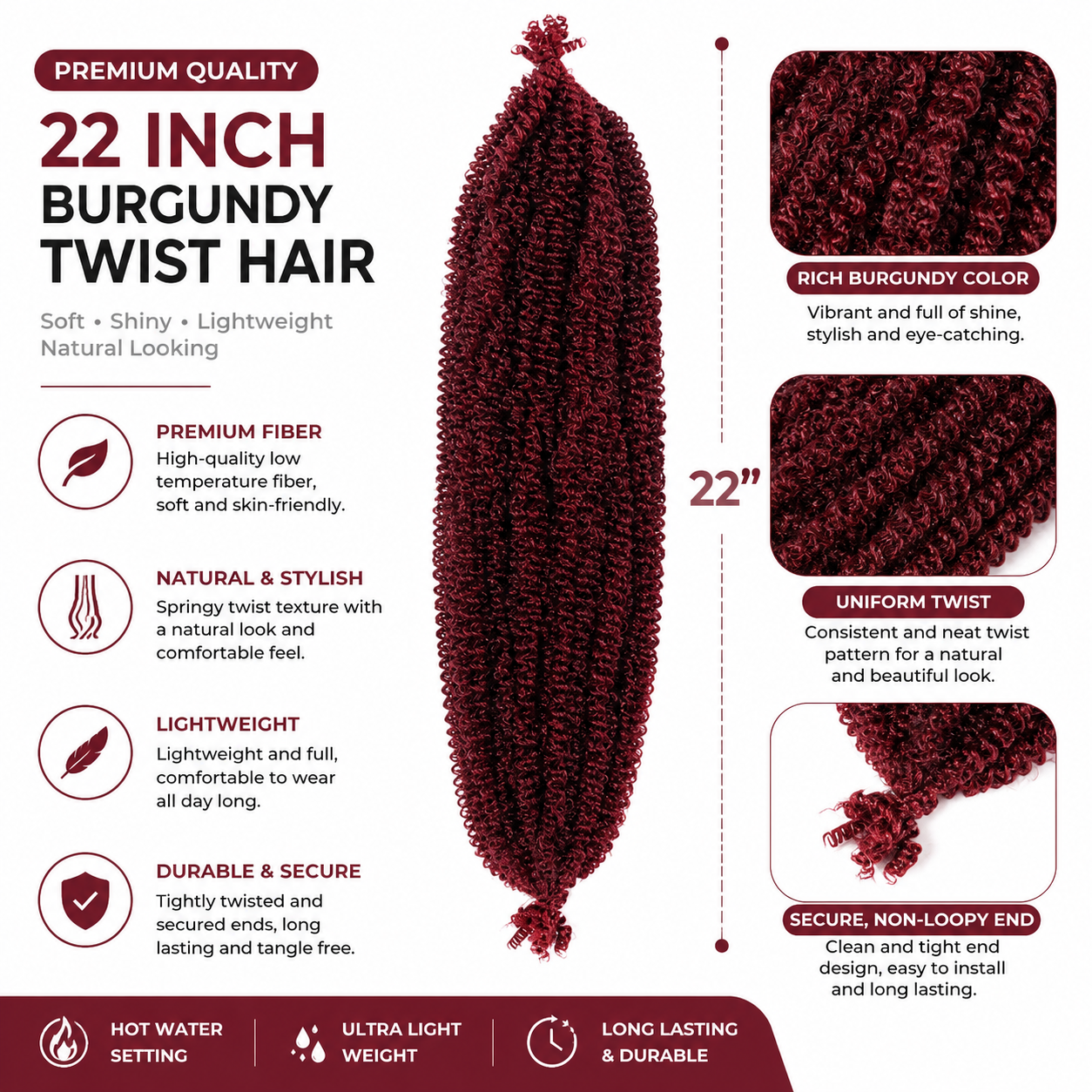 22-Inch Spring Twist Crochet Hair Extensions - Afro Curly Synthetic Wig
