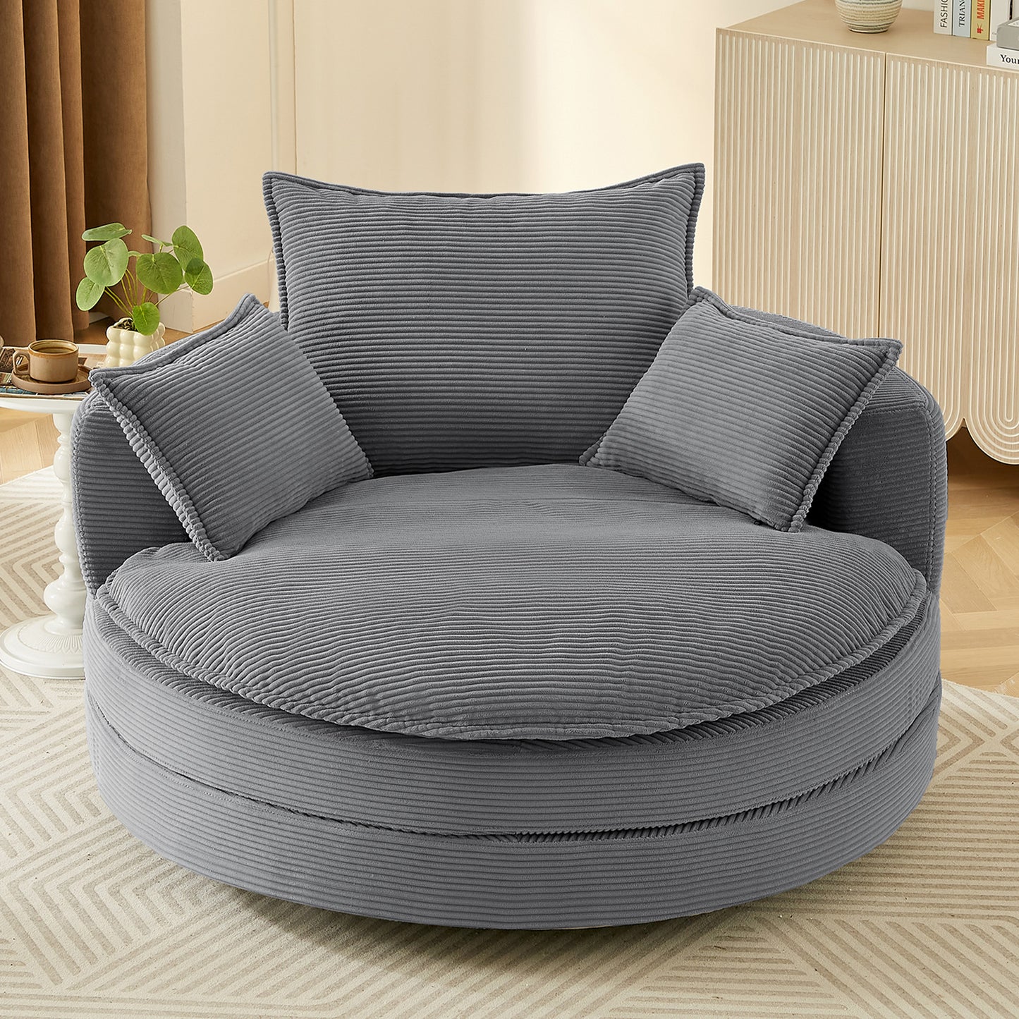 360° Swivel Barrel Chair with Dual-Layer Cushion - Grey