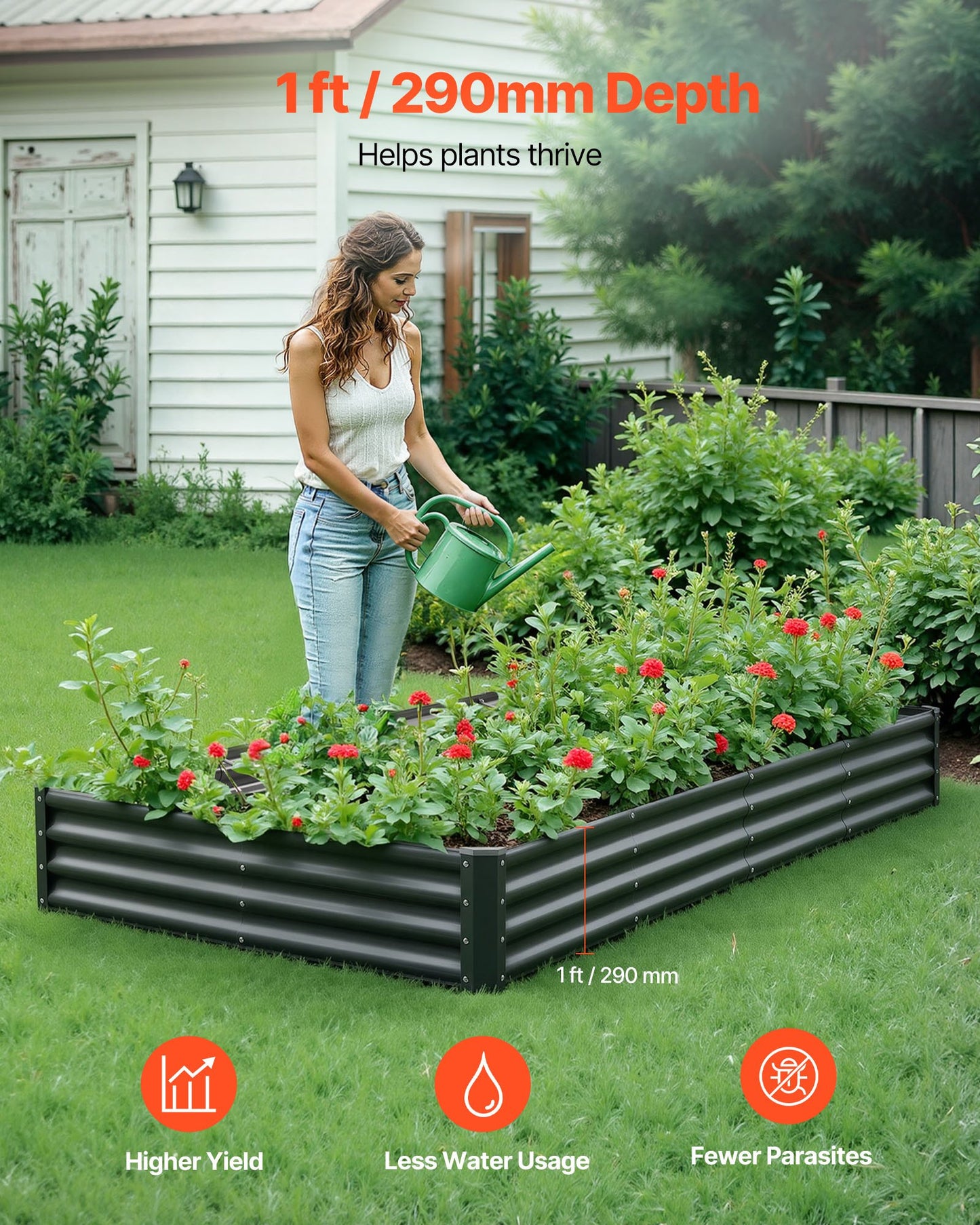 Black Metal Raised Garden Bed 8x4x1 Ft Outdoor Planter with Open Bottom
