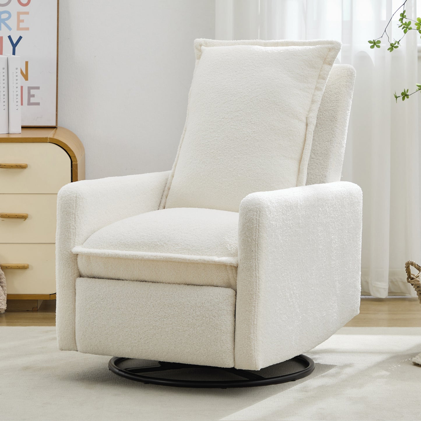 Swivel Rocker Recliner Chair - Teddy Fleece in White