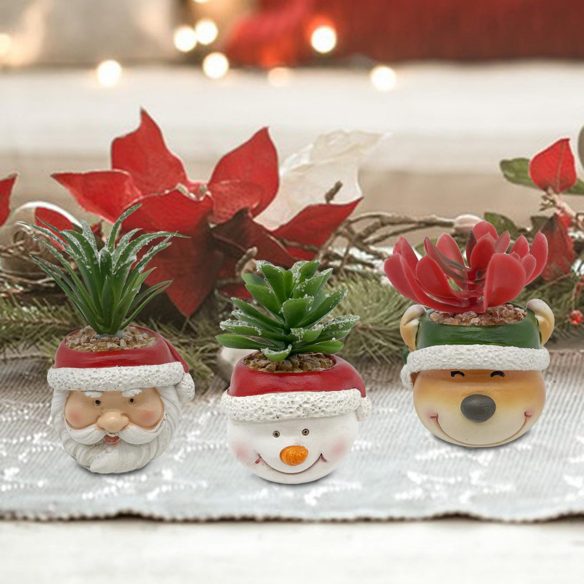 Christmas Artificial Succulent Plant Pot Decor - Santa Claus, Snowman, Deer Variants
