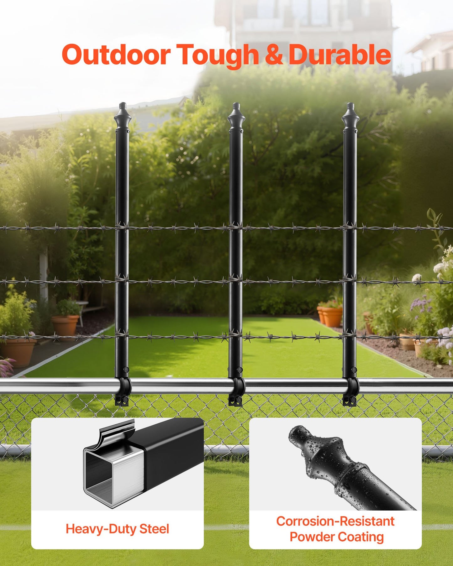 Galvanized Steel Fence Extender for 1.3'-1.5' Top Rails - 9 Pack, Black