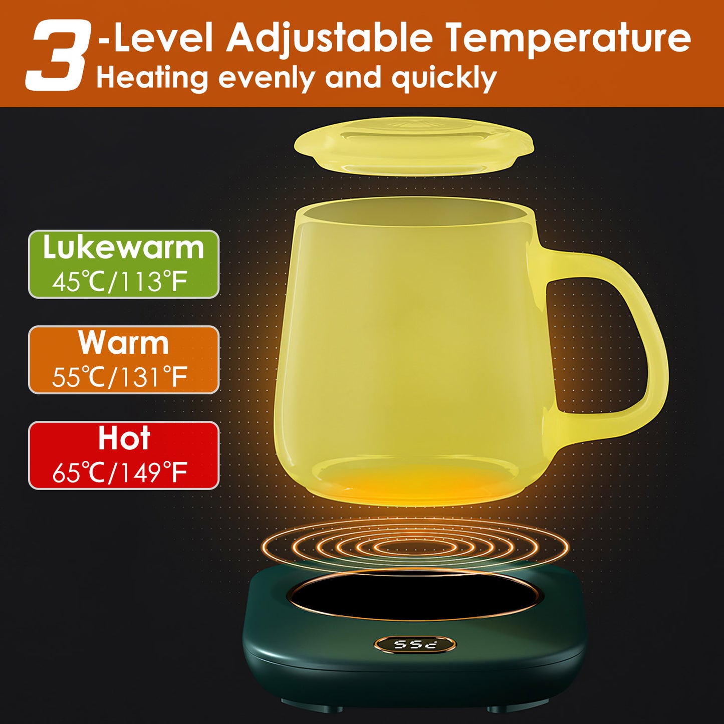 Electric Coffee Mug Warmer with 3 Temperature Settings - USB