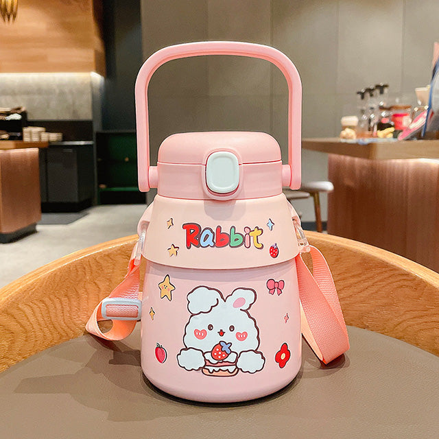 Children's Stainless Steel Pot Belly Cup with Straw and Handle - Large Capacity