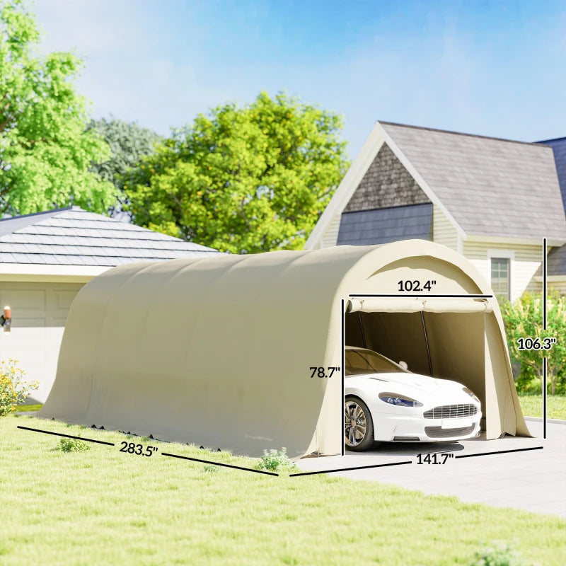 Heavy Duty Carport Garage Tent with Galvanized Frame UPF50 Beige 12x23.6 ft