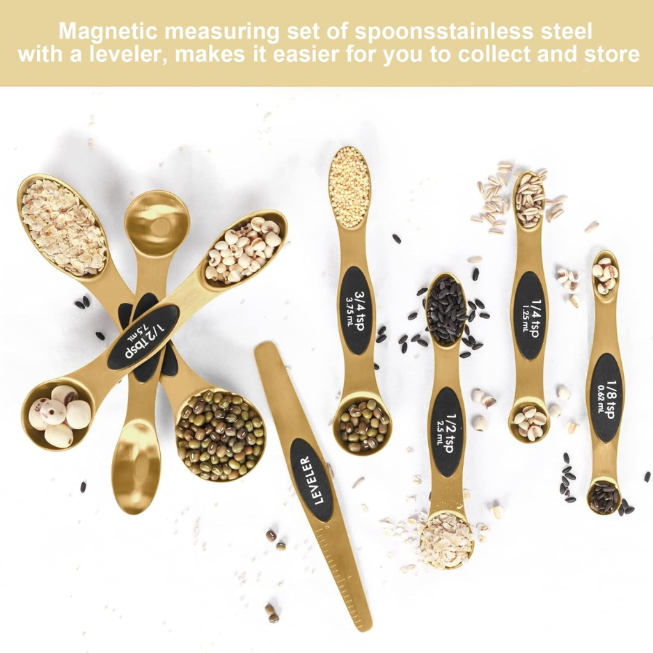 Magnetic Stainless Steel Measuring Spoons Set - Gold
