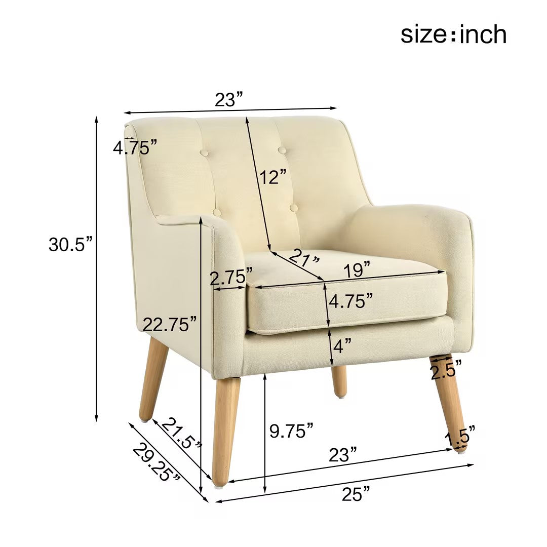 Mid-Century Modern Accent Chair - Beige Tufted Fabric Armchair