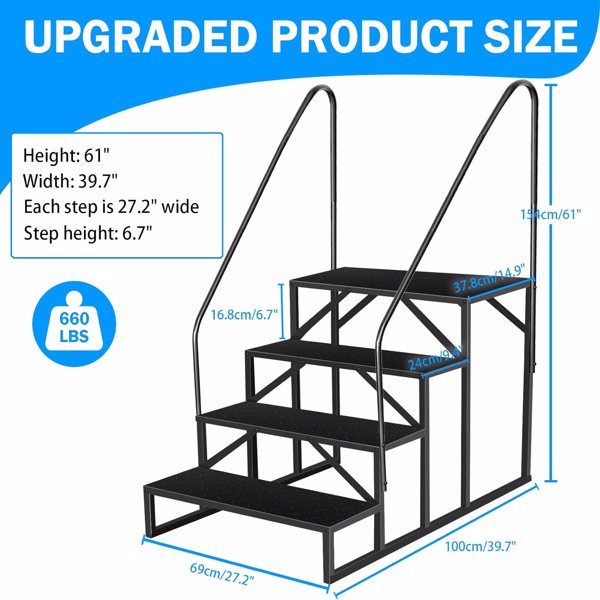 4-Step RV Ladder with Handrail - Heavy Duty Outdoor Steps