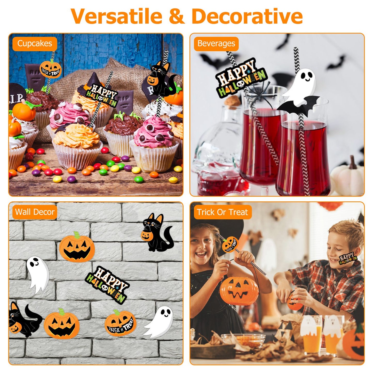 25-Pack Halloween Decorative Straws - Multicolor Paper Straws