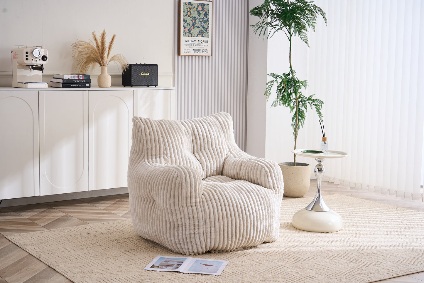 Soft Corduroy Bean Bag Chair with Memory Foam - Beige