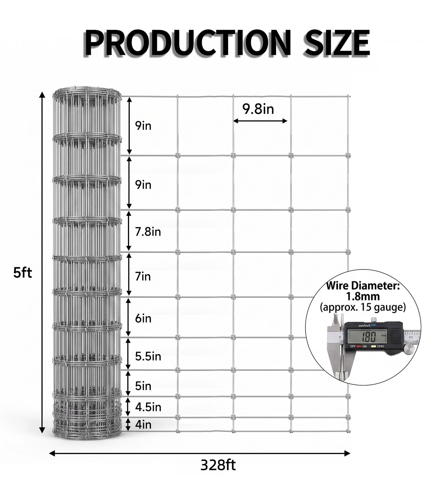 Galvanized Iron Wire Farm Fence - 4.9FT x 328FT for Livestock
