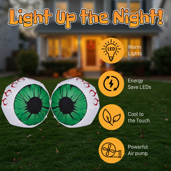 2PCS 3FT Light-Up Green Eyeball Halloween Inflatables