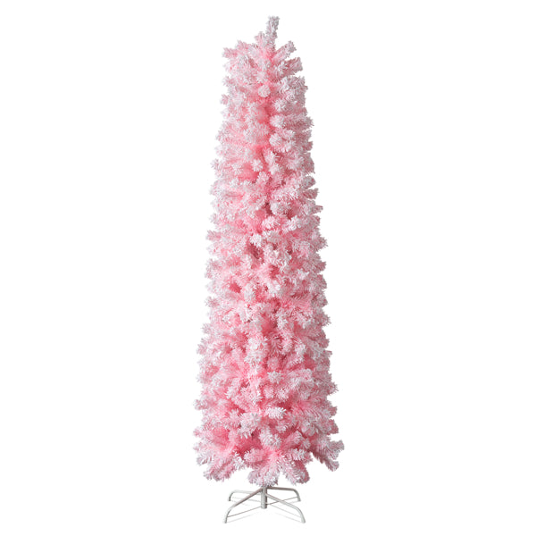 7.5 FT Snow Flocked Artificial Pencil Christmas Tree - Pink