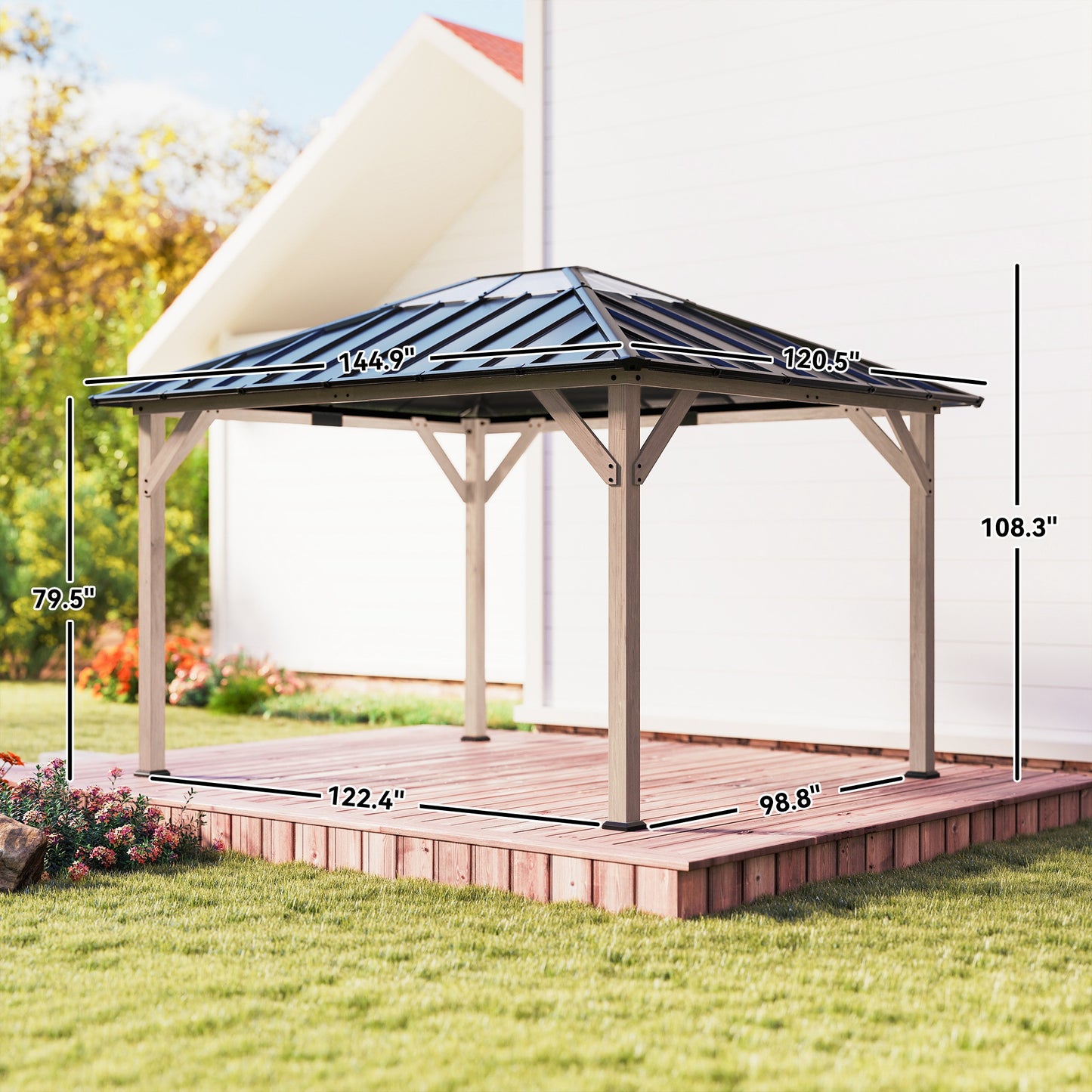 10' x 12' Hardtop Gazebo with Galvanized Steel Roof - Light Walnut