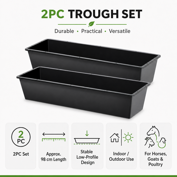 4-Piece Heavy-Duty Plastic Livestock Feed Trough for Horses, Goats, Pigs
