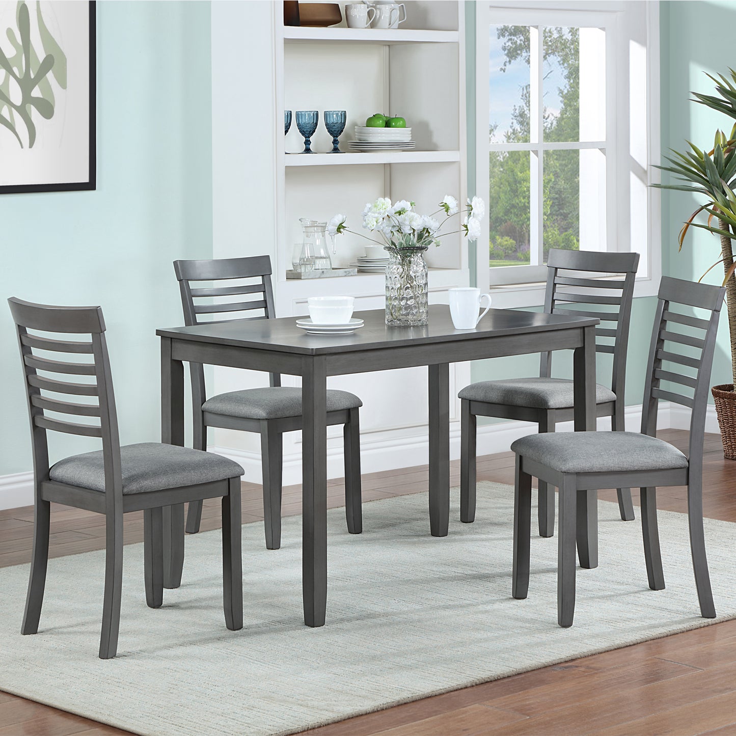 Set of 4 Upholstered Dining Chairs - Gray Wooden Kitchen Chairs