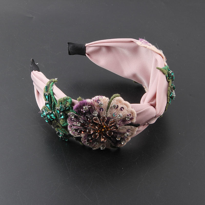 Rhinestone Flower Headband - Wide Brim Hair Hoop