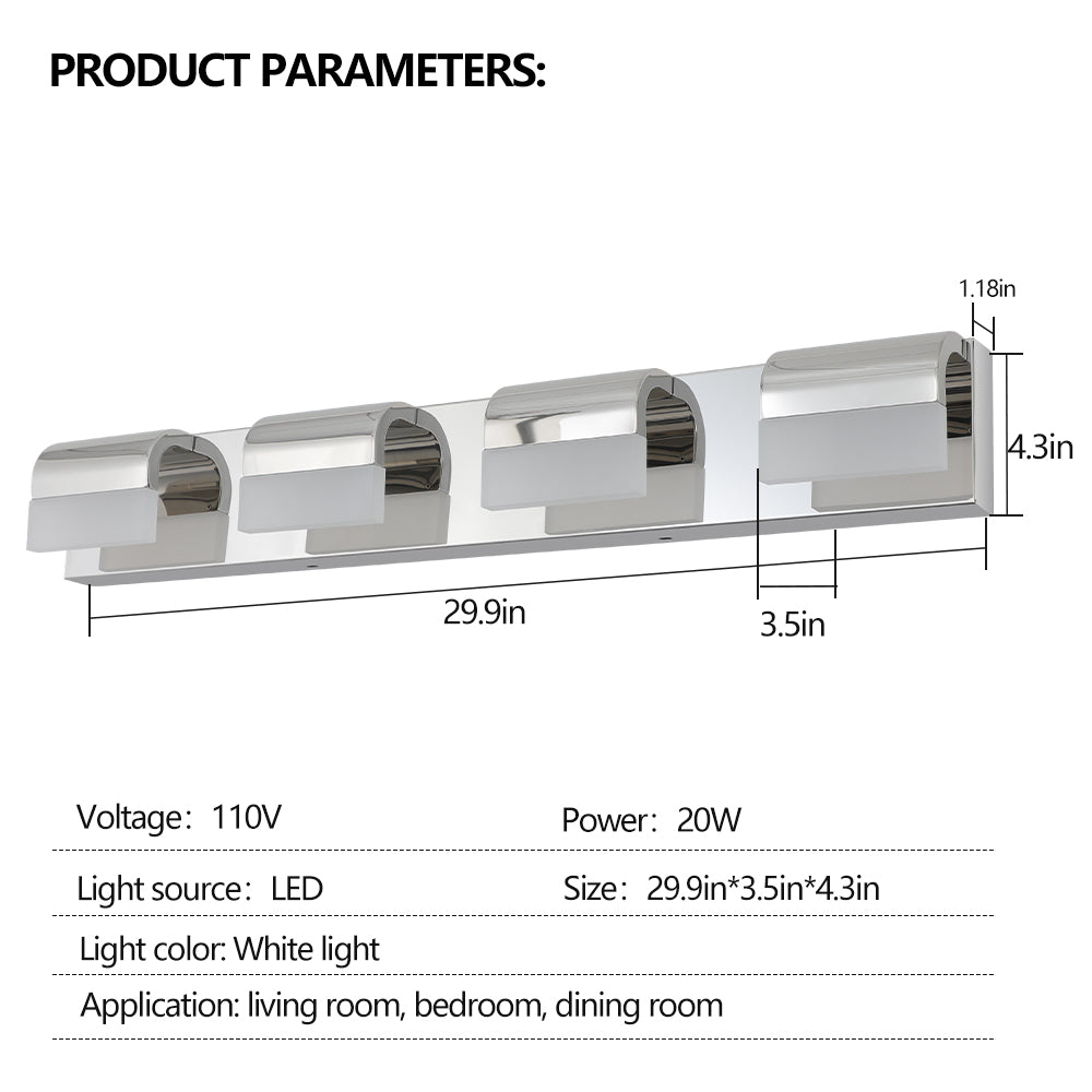 4-Light Modern Bathroom Vanity Lighting - LED Wall Fixture