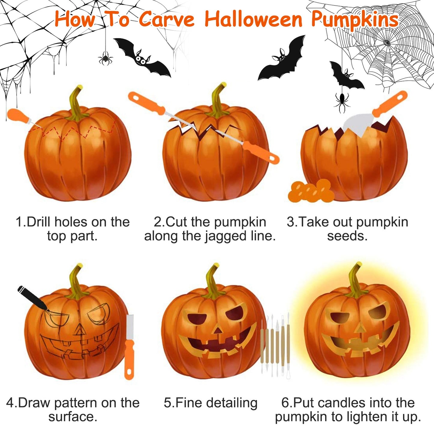 13-Piece Pumpkin Carving Kit - Stainless Steel Tools for Halloween