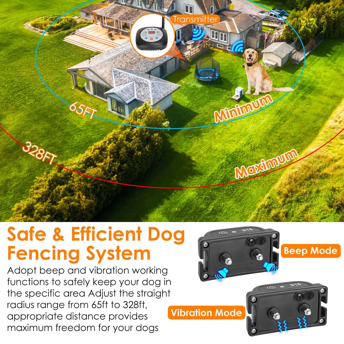 Wireless Dog Fence System with GPS Collar - Rechargeable & Adjustable Range