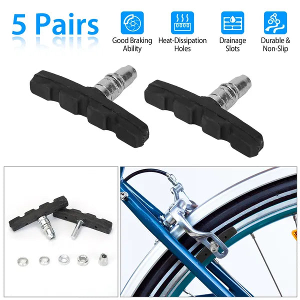 70mm V Brake Pads Set - 5 Pairs Non-Slip for Bikes