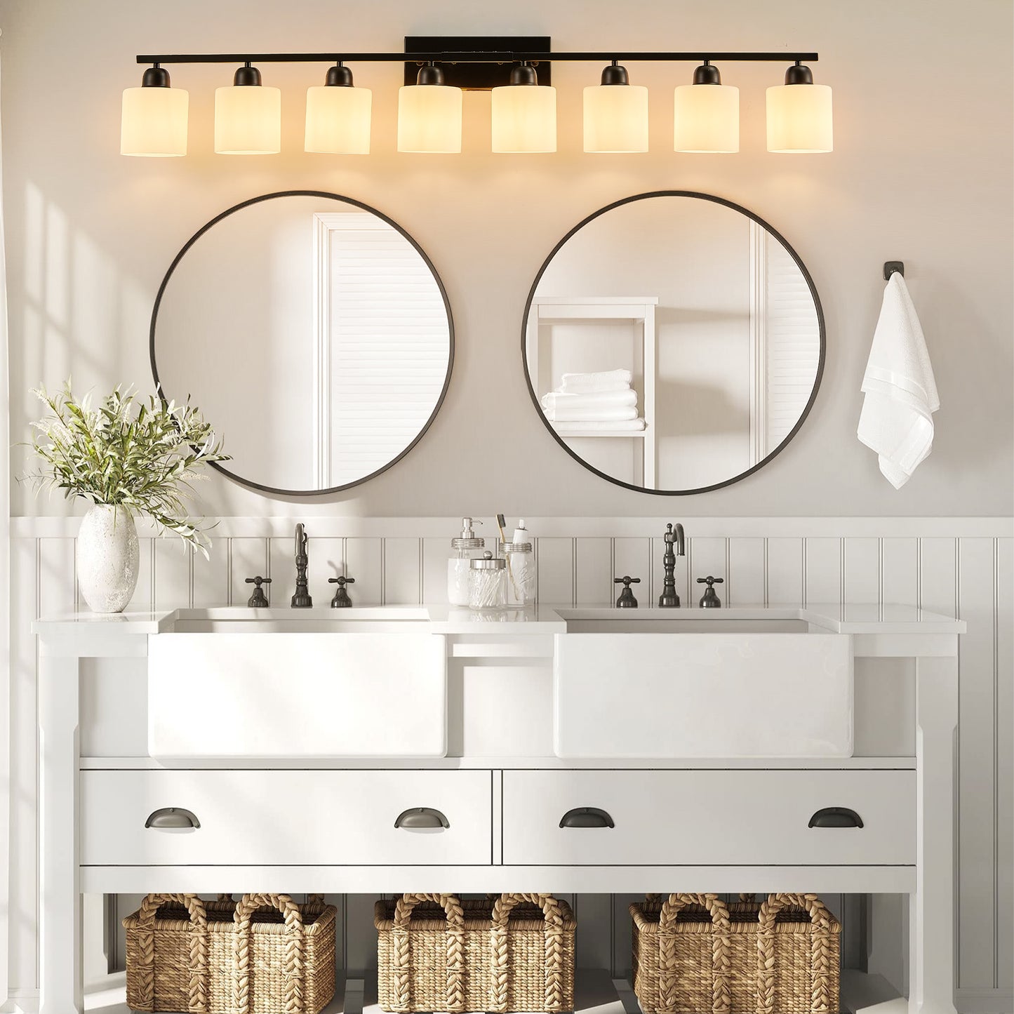 Modern 8-Light Bathroom Vanity Light Fixture - Matte Black
