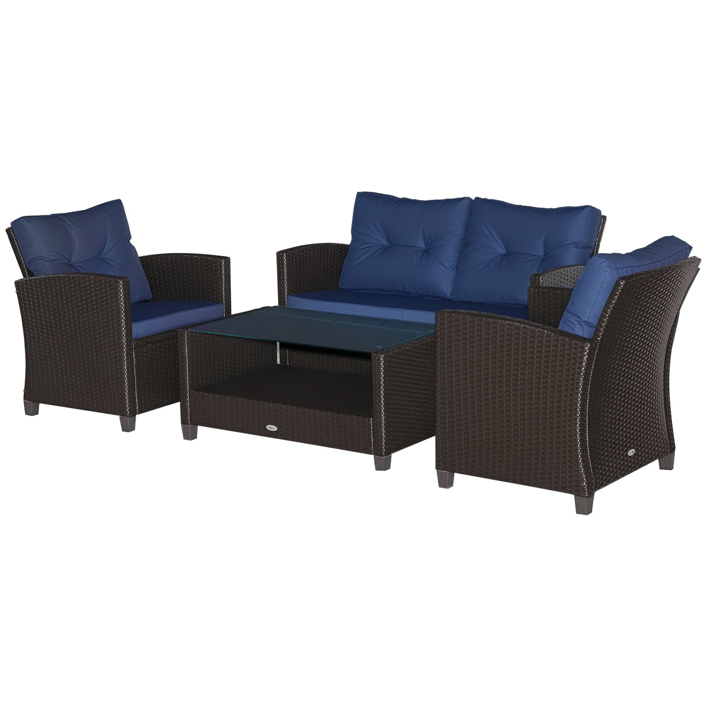4-Piece Outdoor Patio Furniture Set with Cushions - Blue