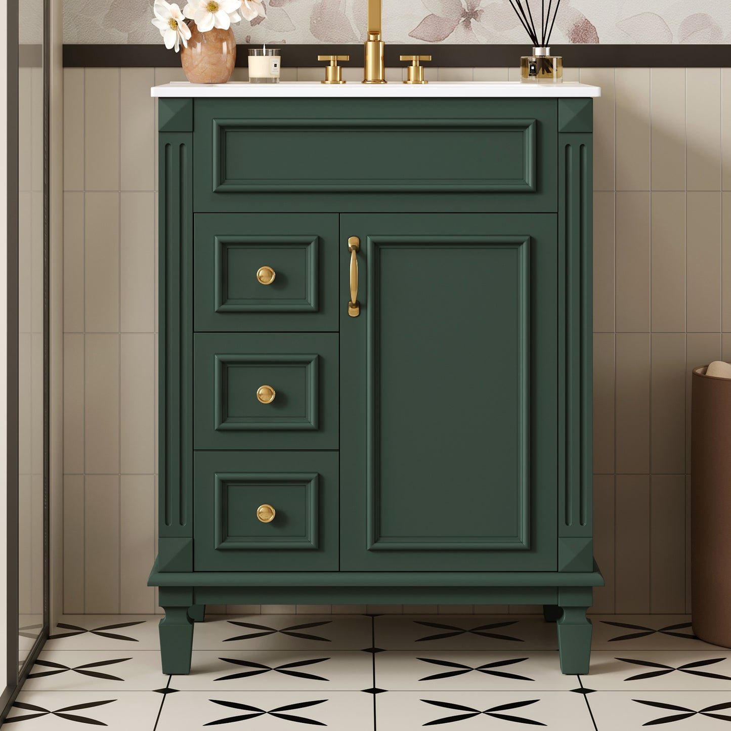 24 Bathroom Vanity With Ceramic Sink, Small Sink Cabinet, Modern