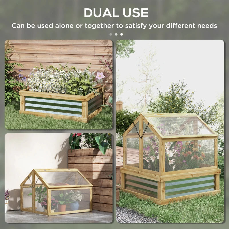 Raised Garden Bed Kit with Greenhouse and Cold Frame - Wooden Planter