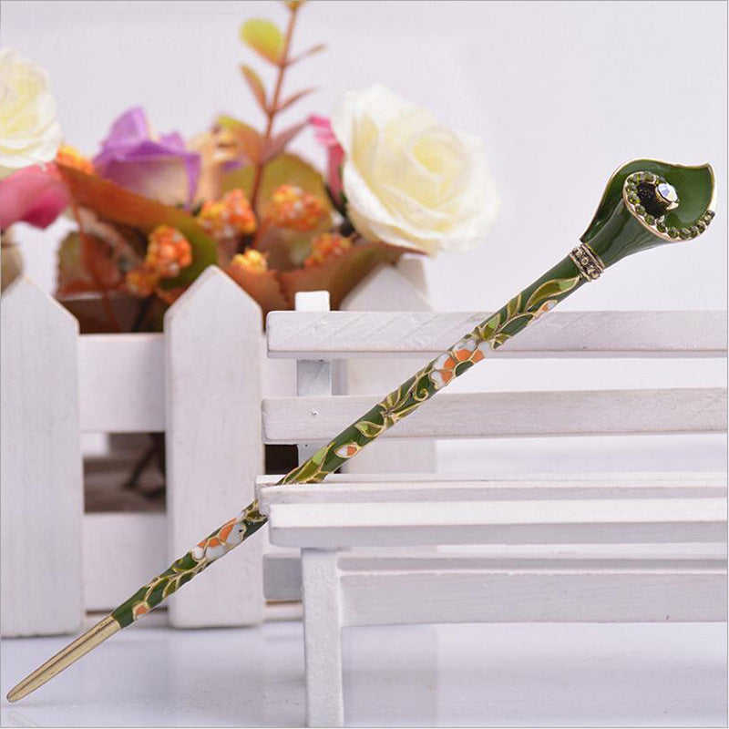 Antique Chinese Cloisonné Hairpin with Flower Design