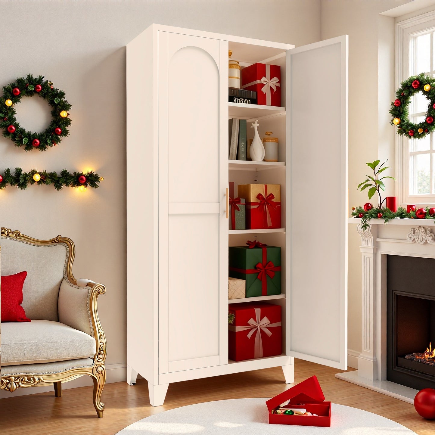 71'' Metal Storage Cabinet with Adjustable Shelves - White