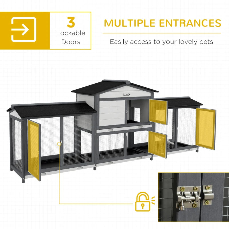 Outdoor Wooden Rabbit Hutch with Run Boxes & Ramp - Light Gray Pet Enclosure