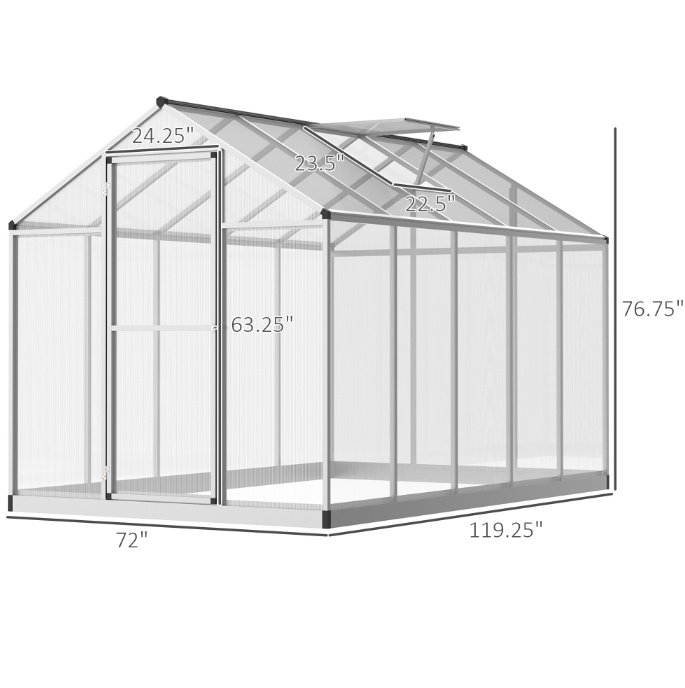 10ft x 6ft Walk-In Polycarbonate Greenhouse for Winter Gardening