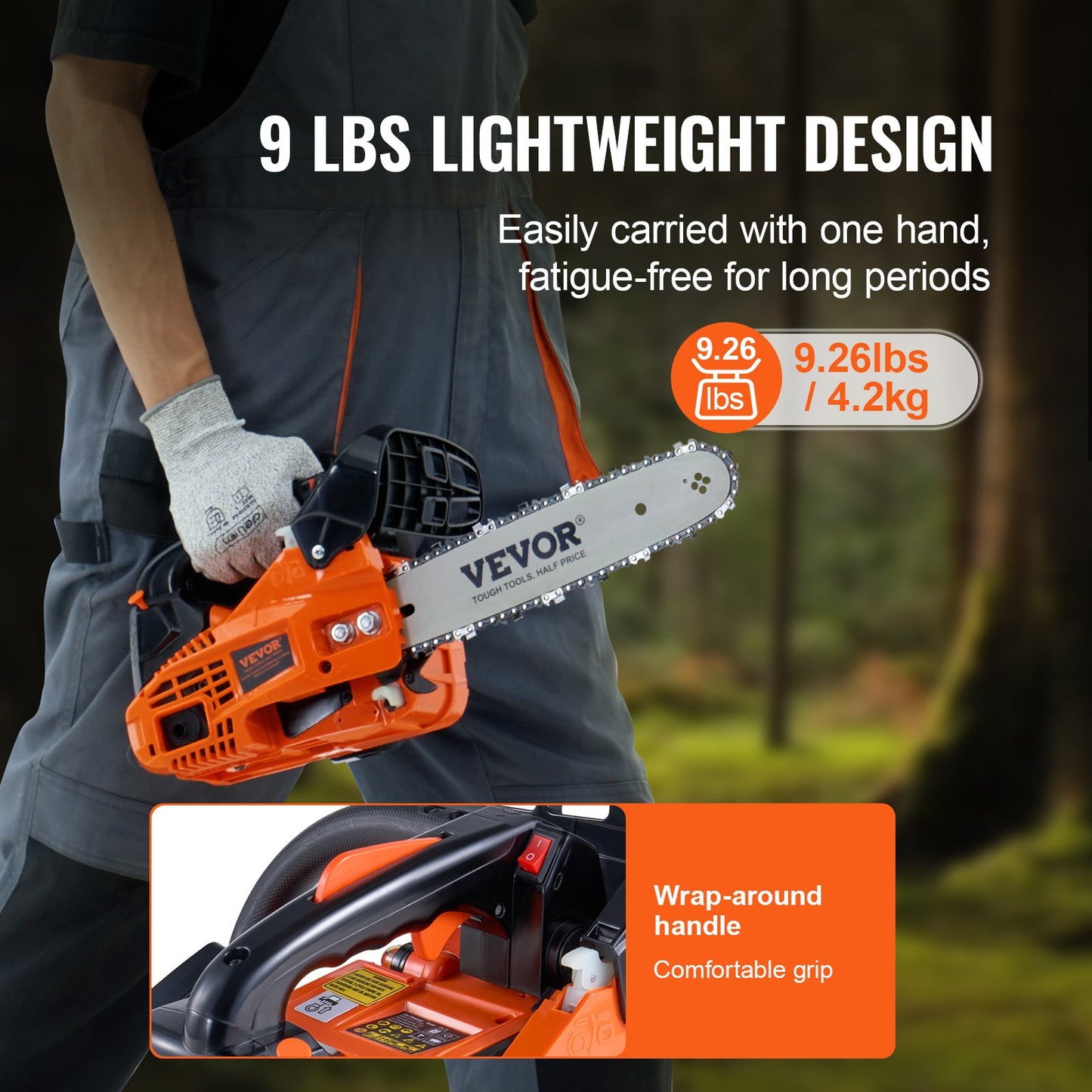 Gasoline Chainsaw 12-Inch 25.4CC Power Wood Cutting Tool - Multicolor
