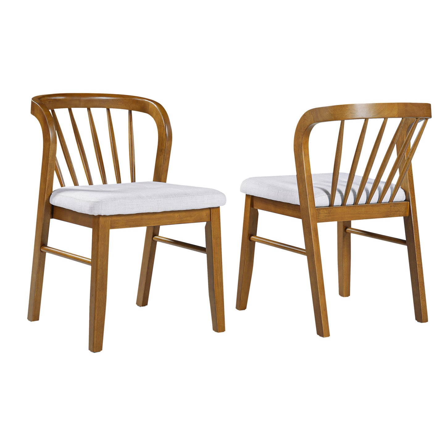 Mid-Century Modern Rubber Wood Dining Chairs - Set of 2, Walnut & Beige