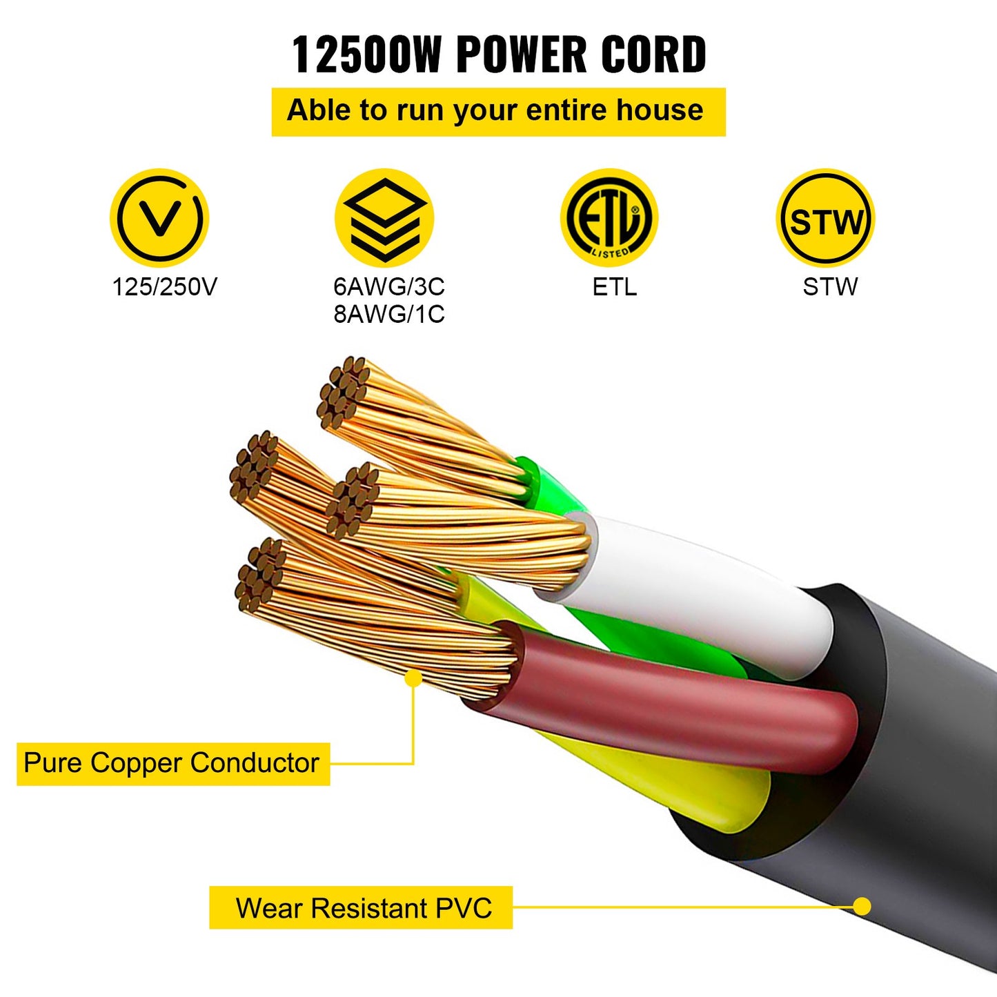36Ft 50Amp RV Power Extension Cord with Handles - Heavy-Duty Copper Wire