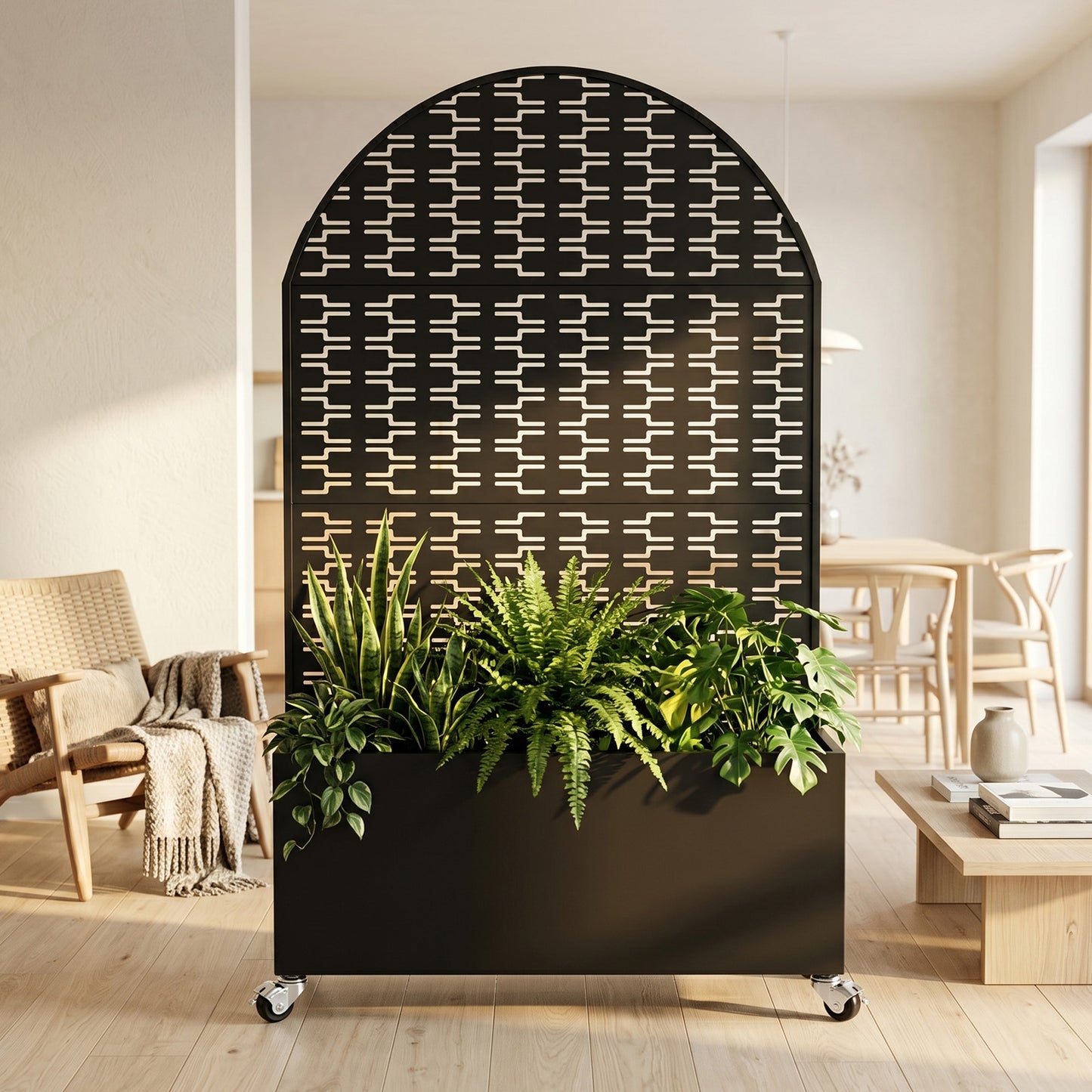 Arched Decorative Privacy Screen with Planter Box - Black