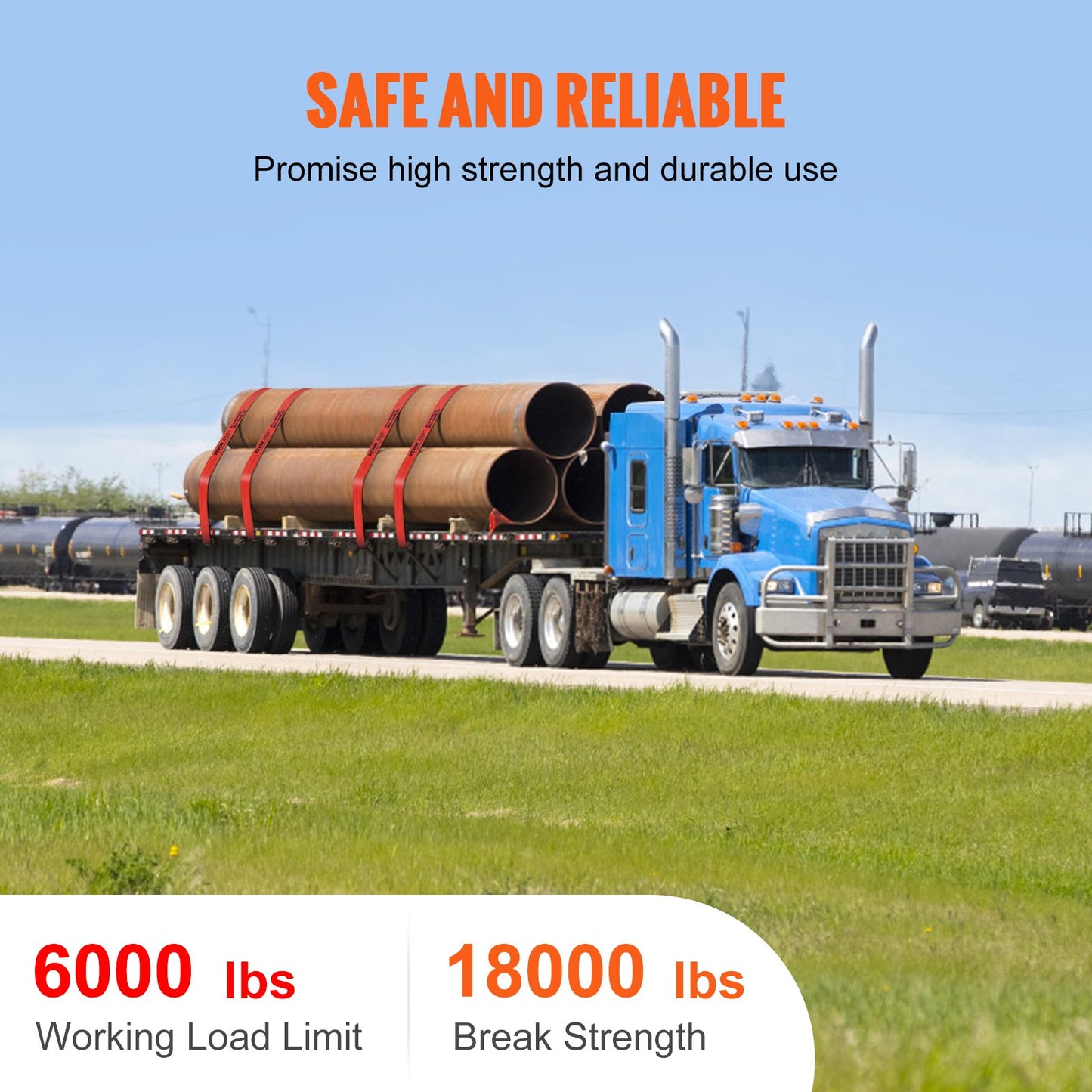 Heavy-Duty Winch Straps 4ft x 30in 6000 lbs Load Capacity Flat Hook Tie Downs Red 10 Pack