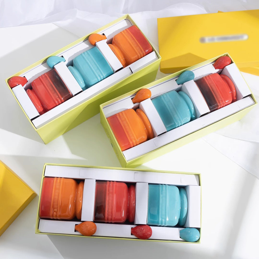 Ceramic Seasoning Jar Set with Spoon - Gift Box Condiment Bottles, Color Options