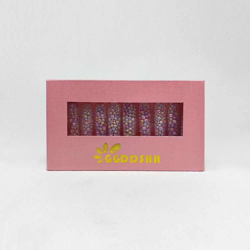 3D Crystal Press-On Nails - Pastel Galaxy Reusable Acrylic Fake Nails