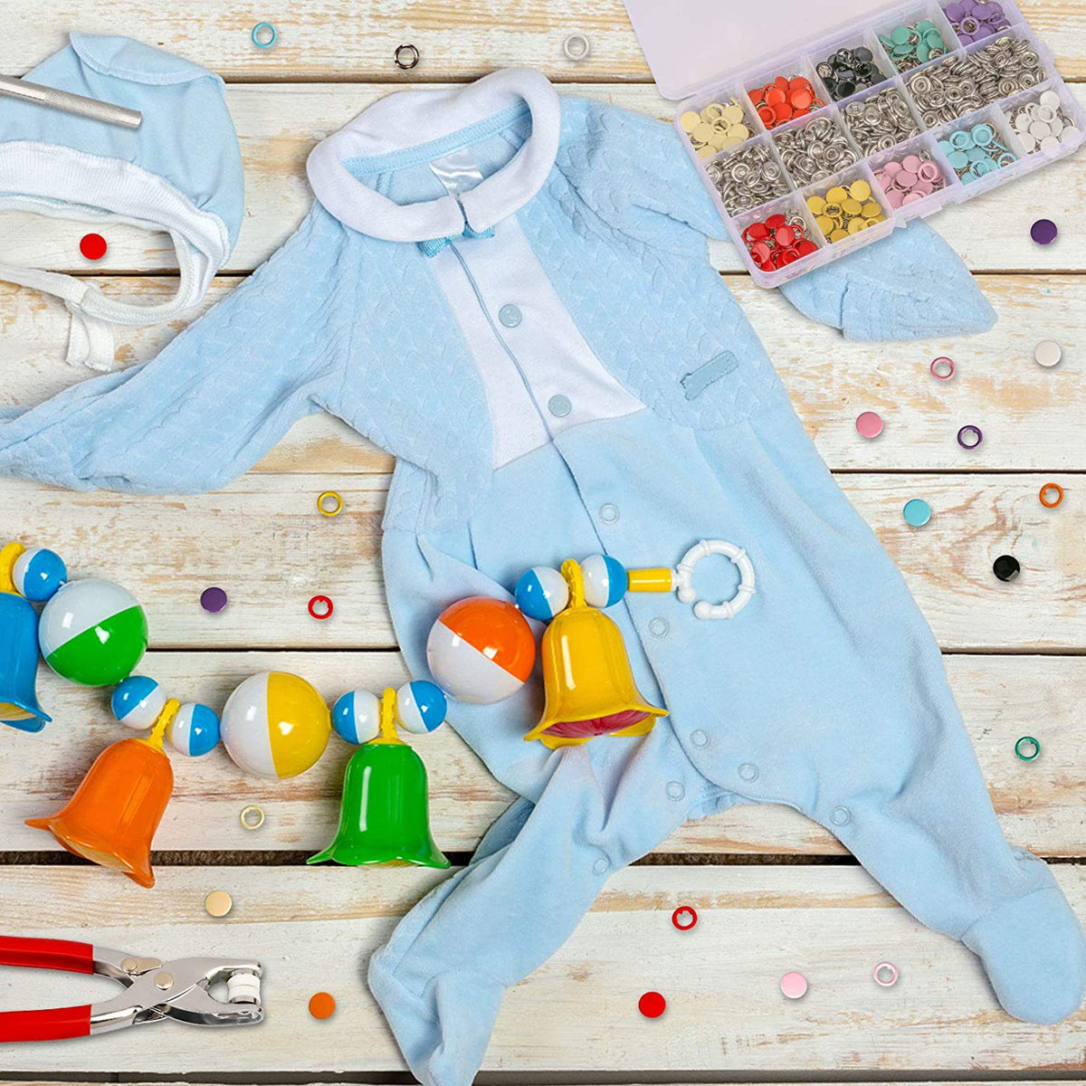 Hollow Color Snap Fastener Button Set with Tools for Sewing - 100 Pieces