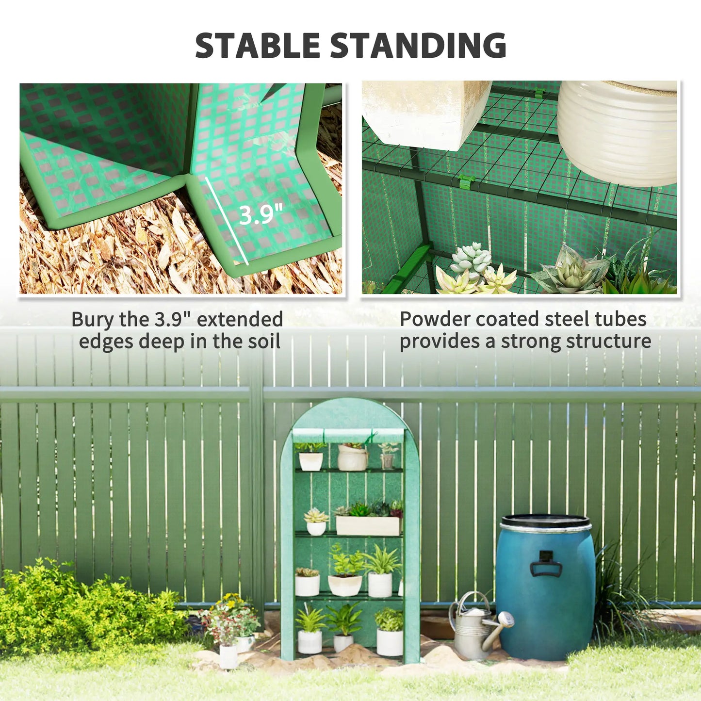 Portable Lean-To Greenhouse with 4 Shelves - Green