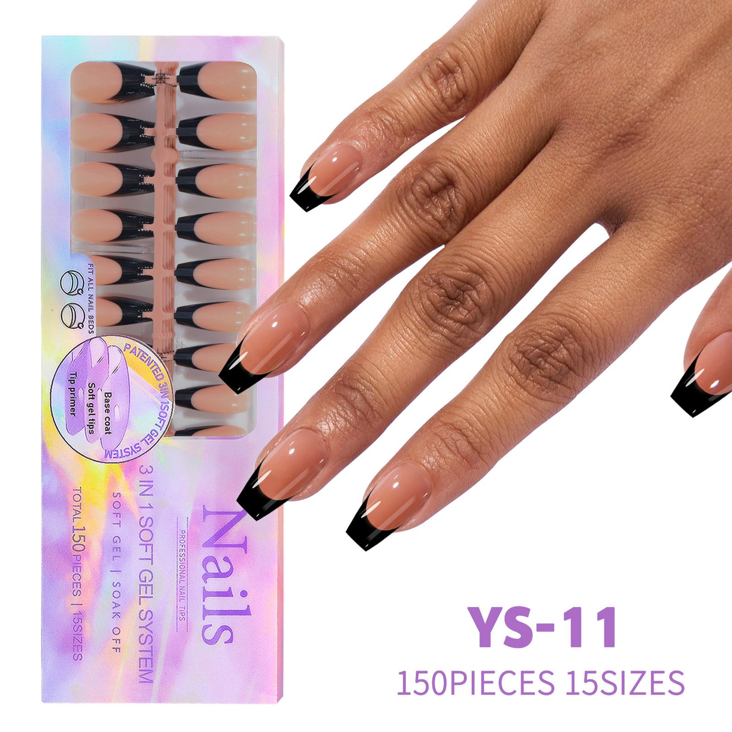 Black Nail Wraps - Seamless, Removable Nail Art Stickers for Ladies
