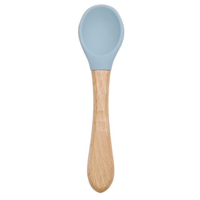 Silicone Wooden Spoon Feeding Set for Kids - Training & Dinnerware