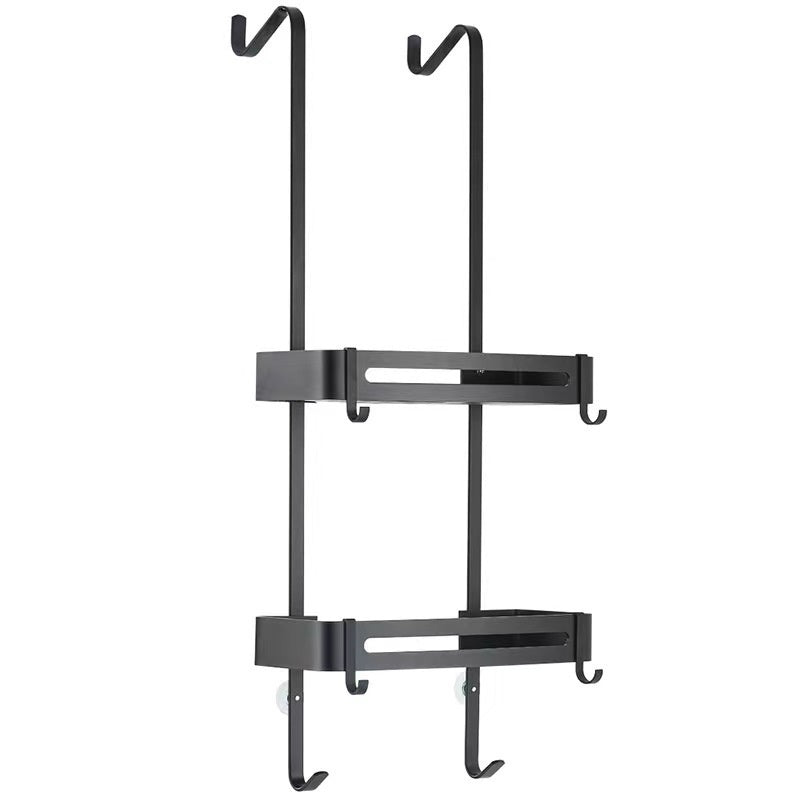 No-Drill Aluminum Bathroom Hanging Basket Storage Rack - Double Layer, Wall Mount
