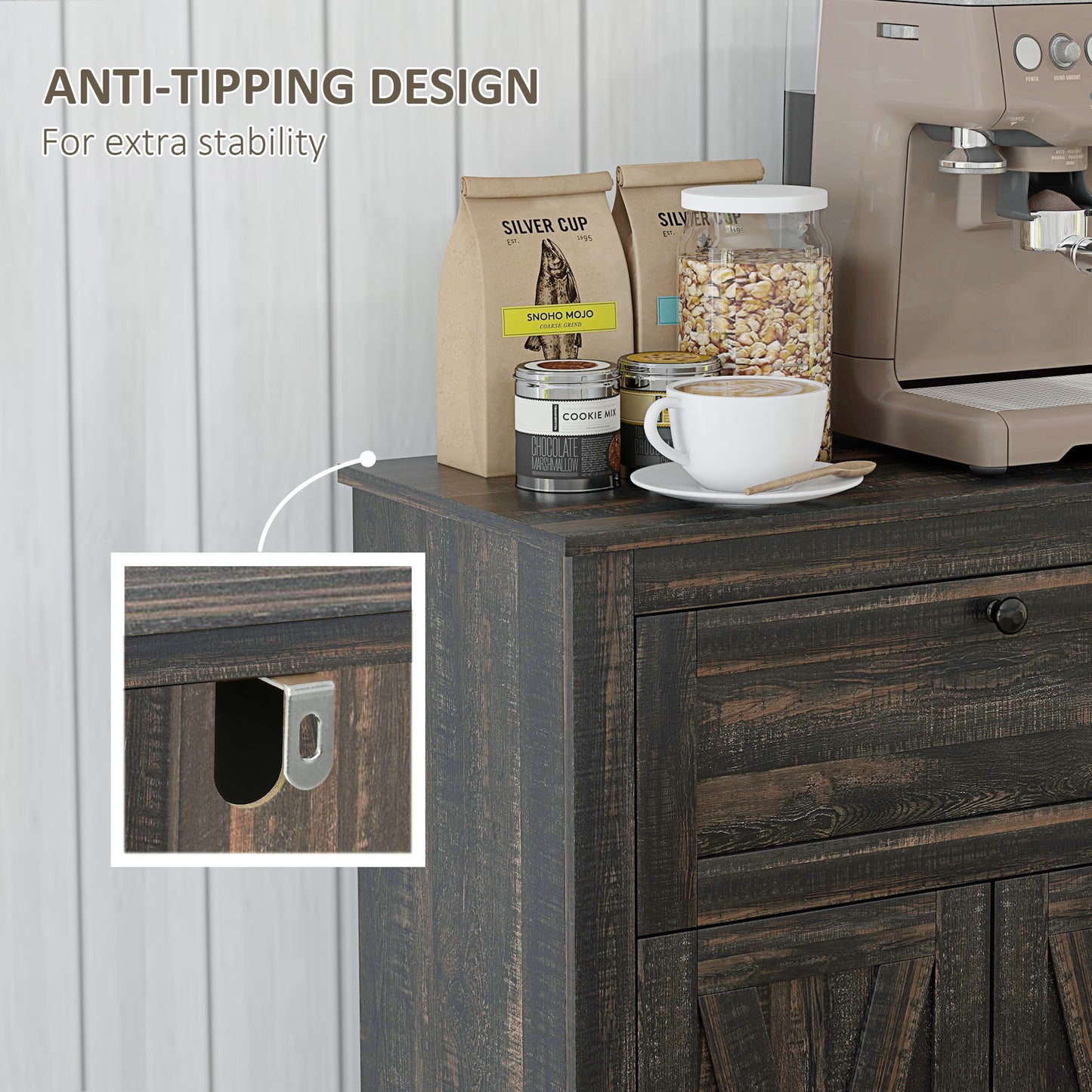 Farmhouse Storage Cabinet with Doors and Drawer - Dark Brown