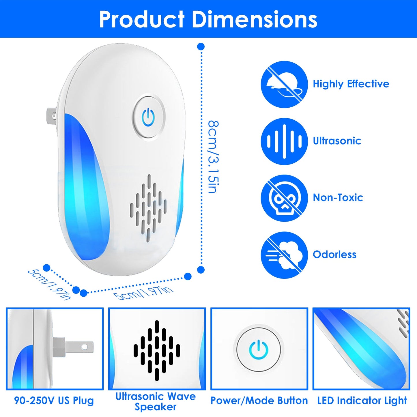 Ultrasonic Pest Repellers - 6 Packs Electric Mouse Deterrent