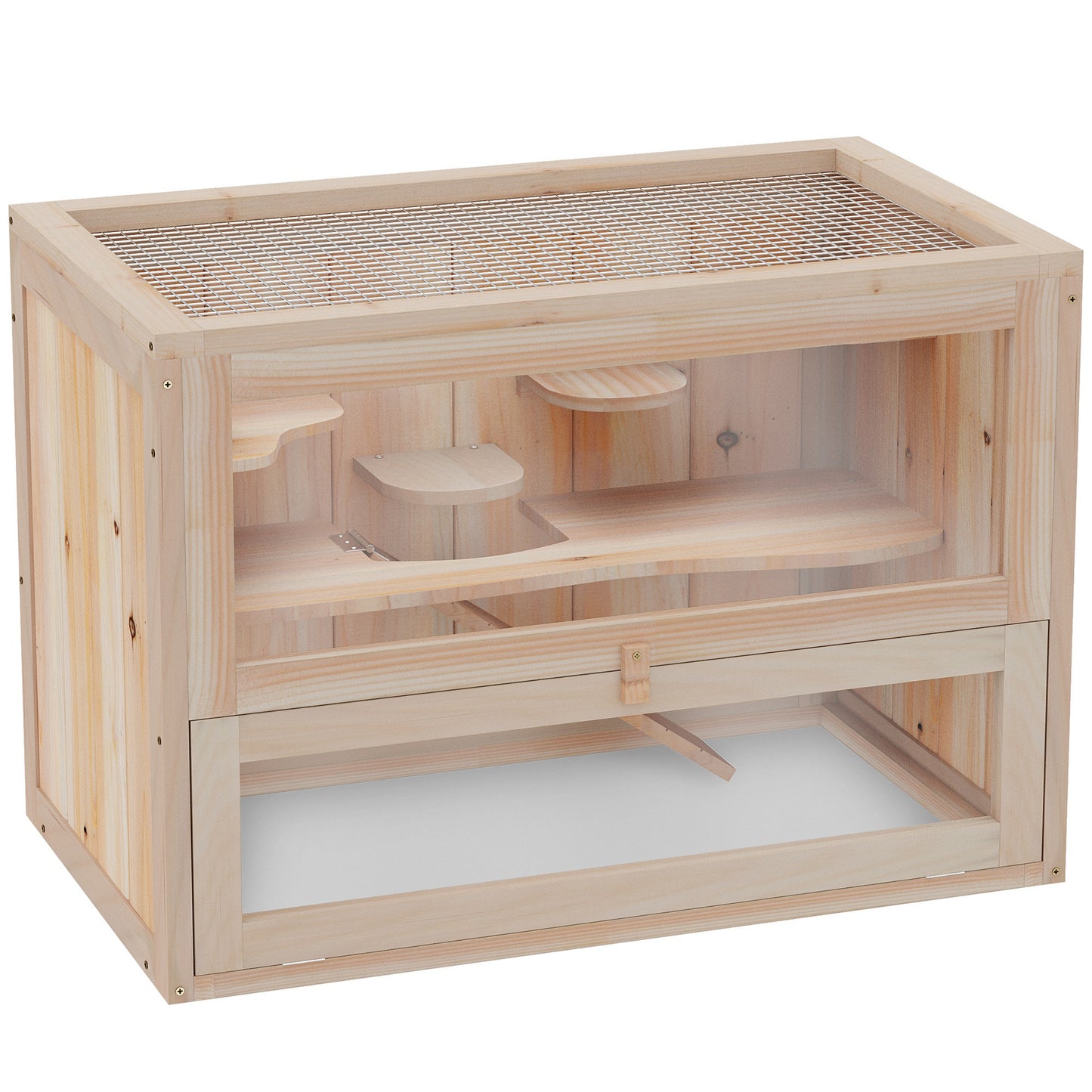 2-Tier Hamster Cage Habitat with Openable Top & Front Door - Wooden Pet House